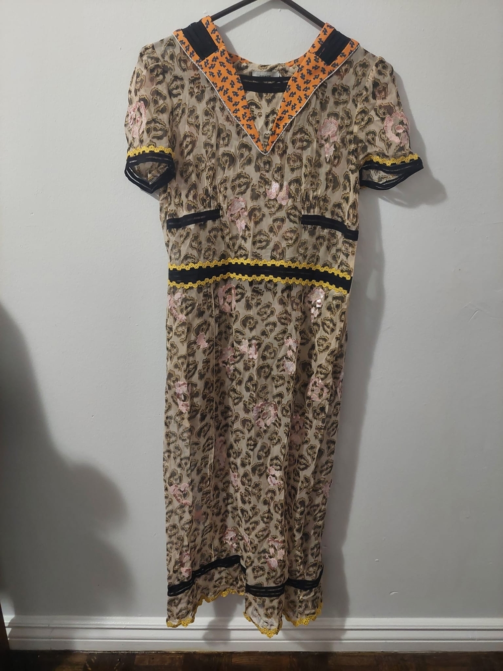 Coach 1941 Runway Camo Leopard Print Nautical Collar Midi Dress